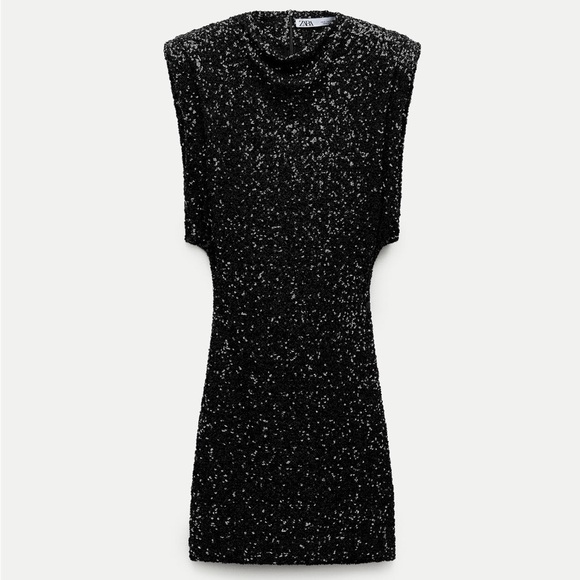 ZARA SHOULDER PADS SEQUIN DRESS BLOGGERES FAVORITE - Picture 11 of 14